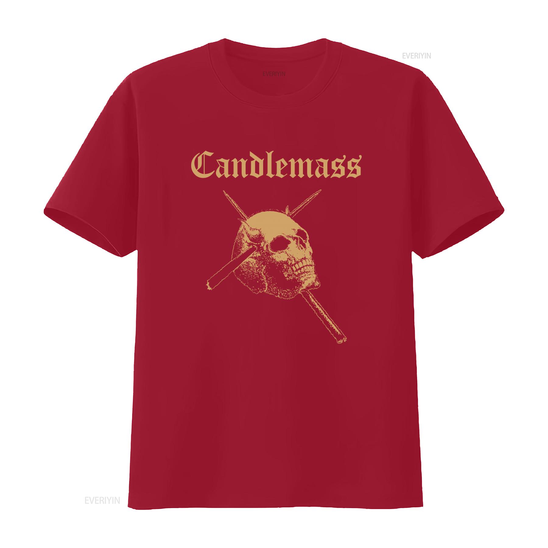 

CANDLEMASS Gold Skull Gothic Rock Band T Shirt Premium Quality Print for Metal Fans vintage Washed Top For Everyday Wear S