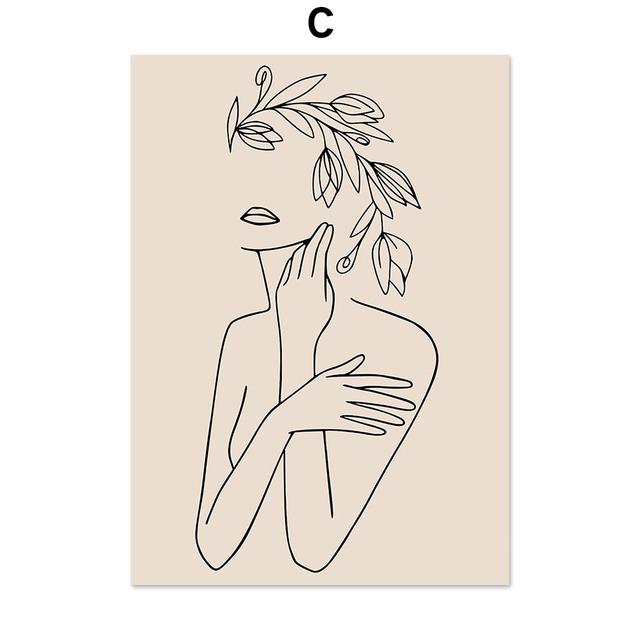 Pósteres y grabados minimalistas nórdicos con líneas abstractas de flores y plantas, arte de pared, pintura en lienzo, imágenes para decoración de sala de estar
