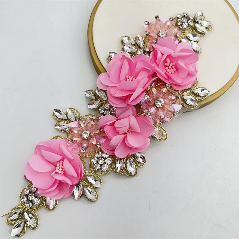 1PCS Handmade 3d sew on applique embroidery rhinestone flower patch for wedding dress