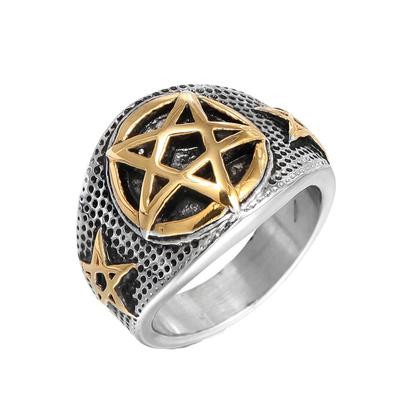 Gepersonaliseerde retro hexagram ring van titaniumstaal, modieuze punk herenring, hiphop sieraden accessoires