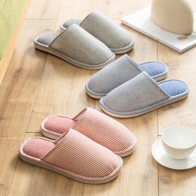 Household Slippers Spring Autumn Winter Four Seasons Female Couple Home Non-slip Indoor Cotton Linen Linen Thick Bottom Men
