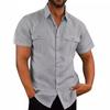 Men's Short-Sleeved Cotton-Linen Blend Shirt with Double Pockets Casual Holiday Shirt
