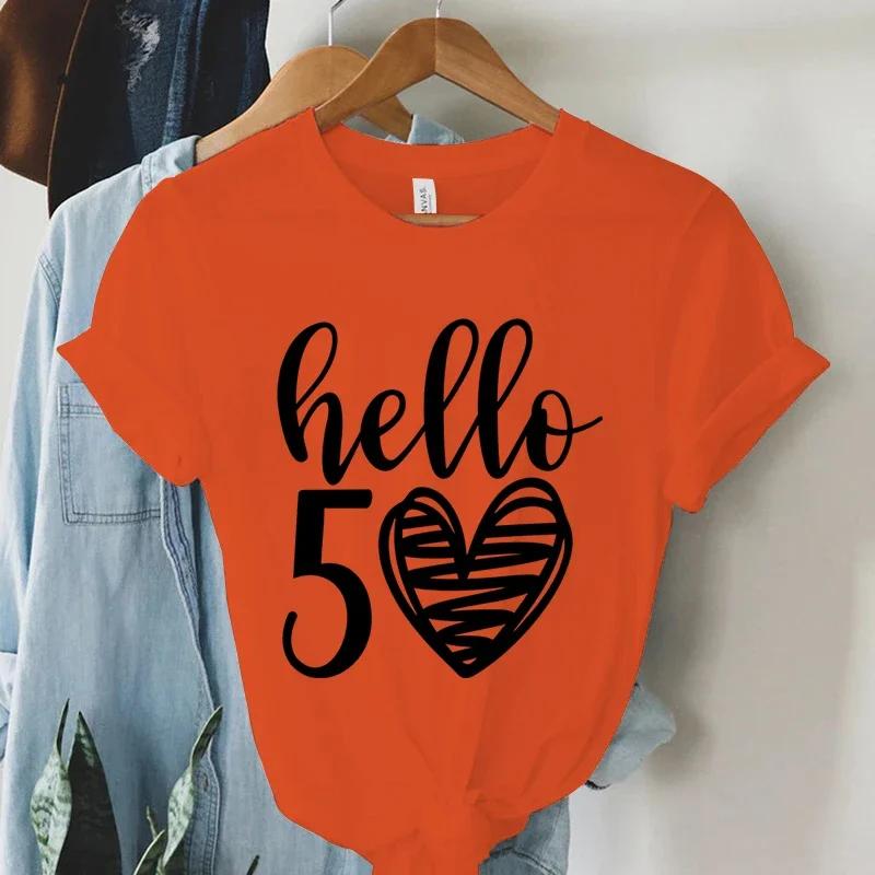 New Arrival Hello 50 Loose Funny Tshirt Hello Fifty Shirt 50th Birthday Shirt Birthday Party Tees Gift Casual Women Shirt Top
