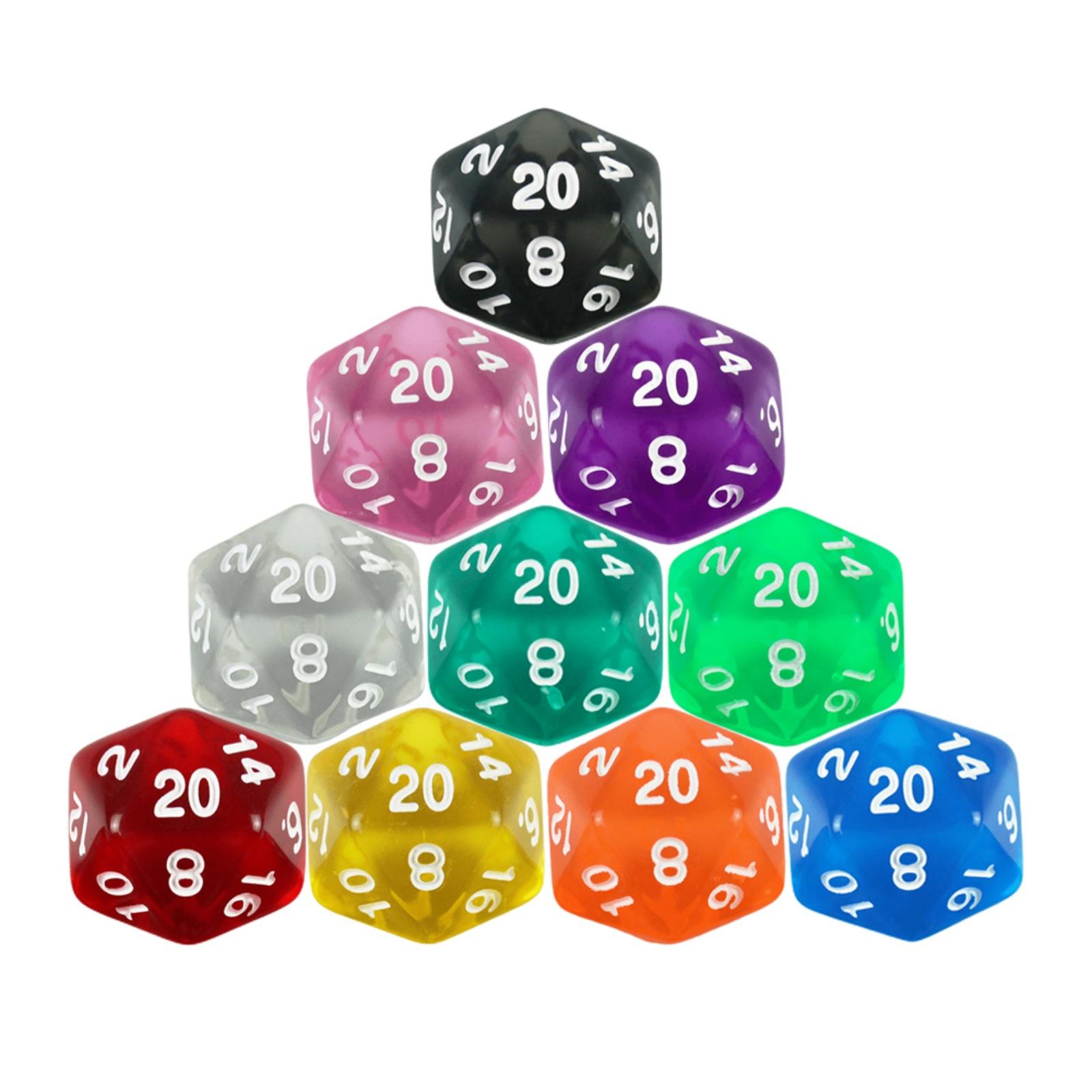 

10pcs D20 Polyhedral Dice Set Transparent Color 20 Sided Board Game Dice for DND TRPG, Tabletop Gaming Supplies різнокольоровий