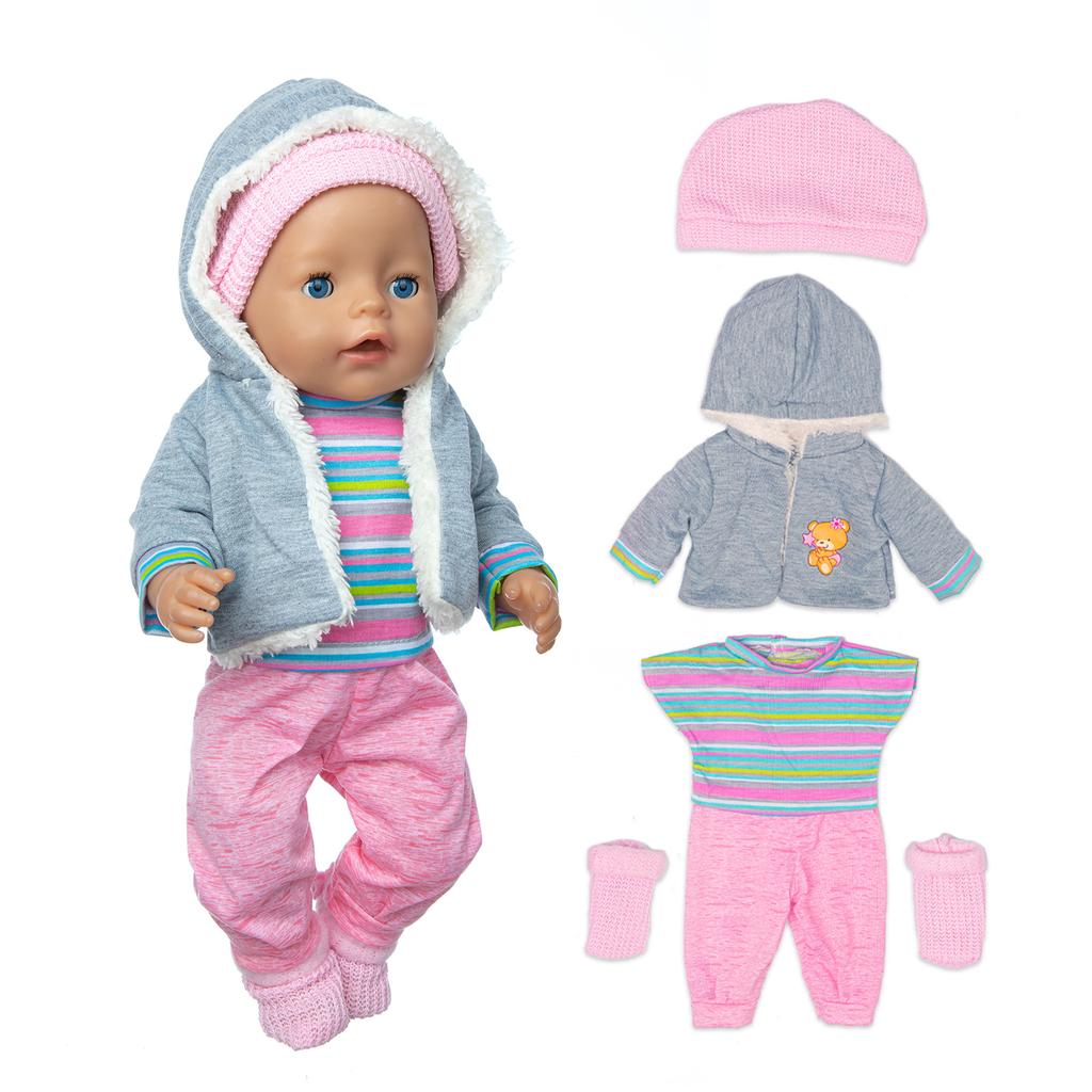 Puppenkleidung Puppenkleidungsset mit Mantel, Bluse, Hose, Mütze und Socken für 36 – 43 cm große New Born Babypuppen (Keine Puppe)