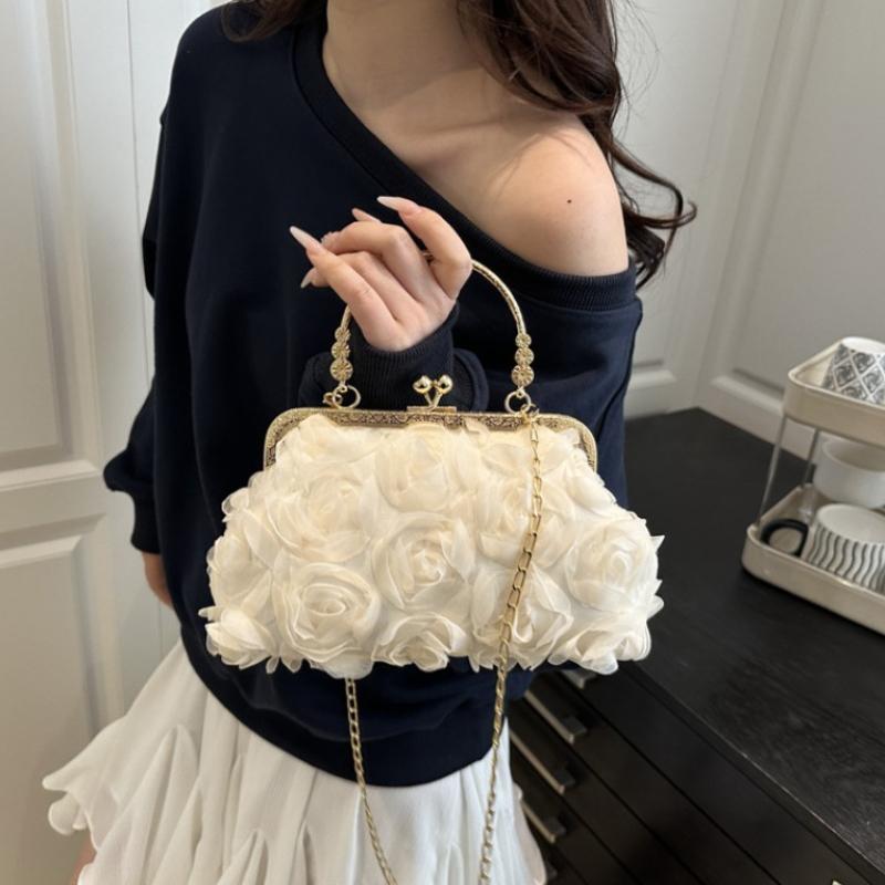 Chiff 3D Flower Dinner Handbag, Fashiable and Versatile Chain Decorati Party Crossbody Bag, Fairy Style Women's Bags