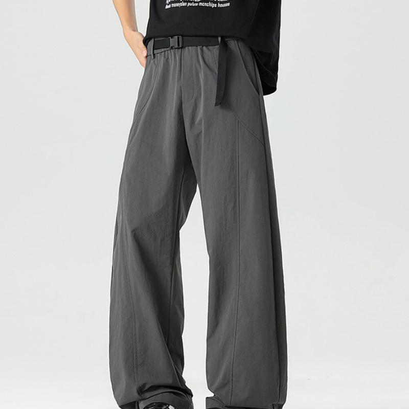 Summer Thin Casual Scimitar Pants for Men's Street Loose Straight Ice Silk Simple Wide-leg Pants