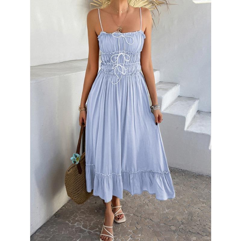 Women's Summer A-line Skirt Casual Vacation Splicing High-waist Suspender Dress