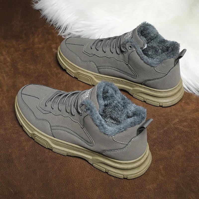 Fashion 2024 New Men's Winter Boots Plush Snow Shoes Men's Ankle Boots Warm Thick Soled Shoes Denim High Top Casual Hiking Boots