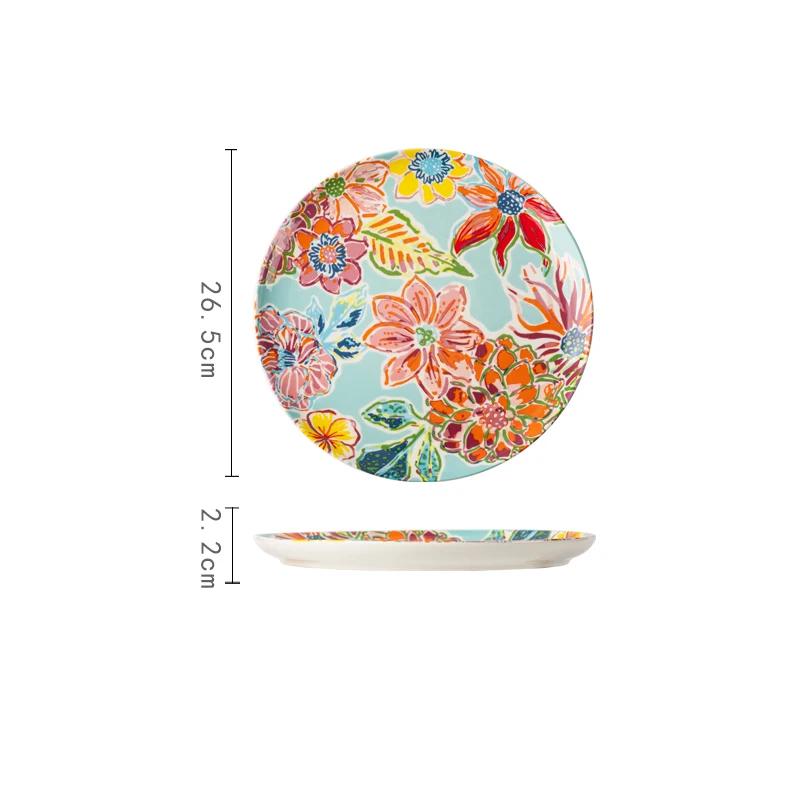 Piatti in Ceramica con Fiori Creativi Piatto da Bistecca per Ristoranti di Lusso Ciotole Deliziose per Ramen per la Casa Stoviglie Rotonde Raffinate