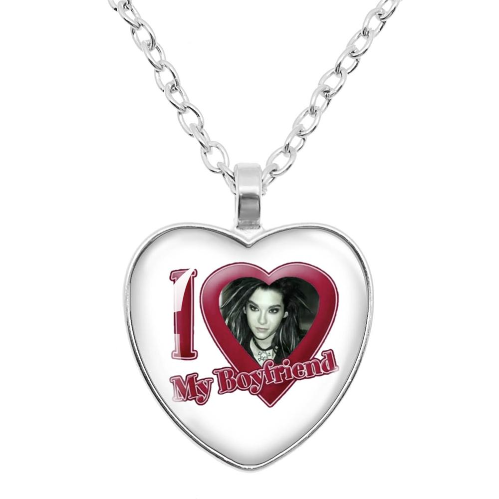 Pop Retro Rock Band Tokio Hotel Glass Heart Shape Pendant Necklace Bill Kaulitz Music Songer Picture Jewelry Charm Fans Gift