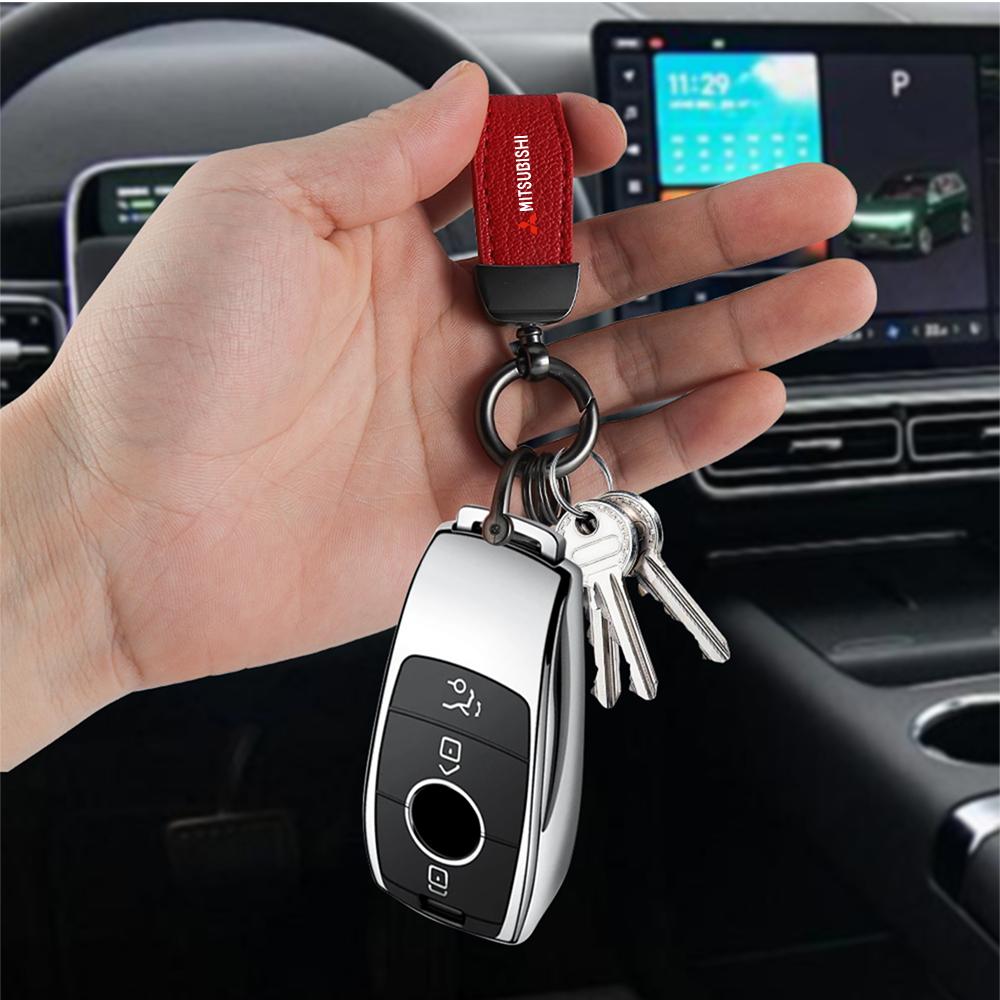 sdbf9 1pcs Leather Keychain Car KeyRing Chain Holder Auto Key Accessories For Mitsubishi Asx Lancer Triton Galan Colt Evolution Evo