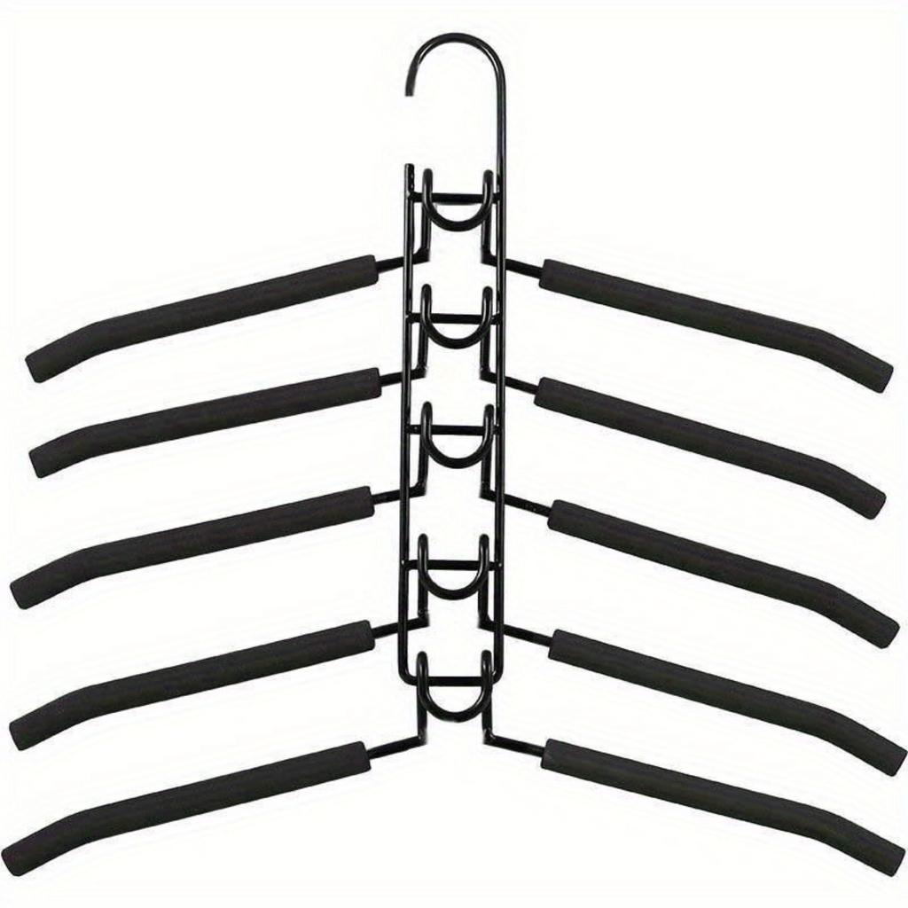 Prostorově úsporný 5v1 vícevrstvý ramínko na oblečení s odnímatelným věšákem na kalhoty a protiskluzovou houbičkou.