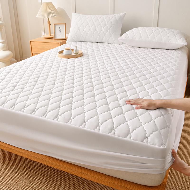 

Водонепроницаемая однотонная стеганая простыня - утолщенная, устойчивая к мочевым тканям защита матраса 99x190cm + 30cm белый