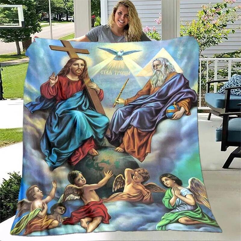 Jesus Jungfrau Maria Prayer Blanket- Lightweight Flannel Throw for Sofa ,Digital Printed Blanket with Soft & Worm Flannel Fabric