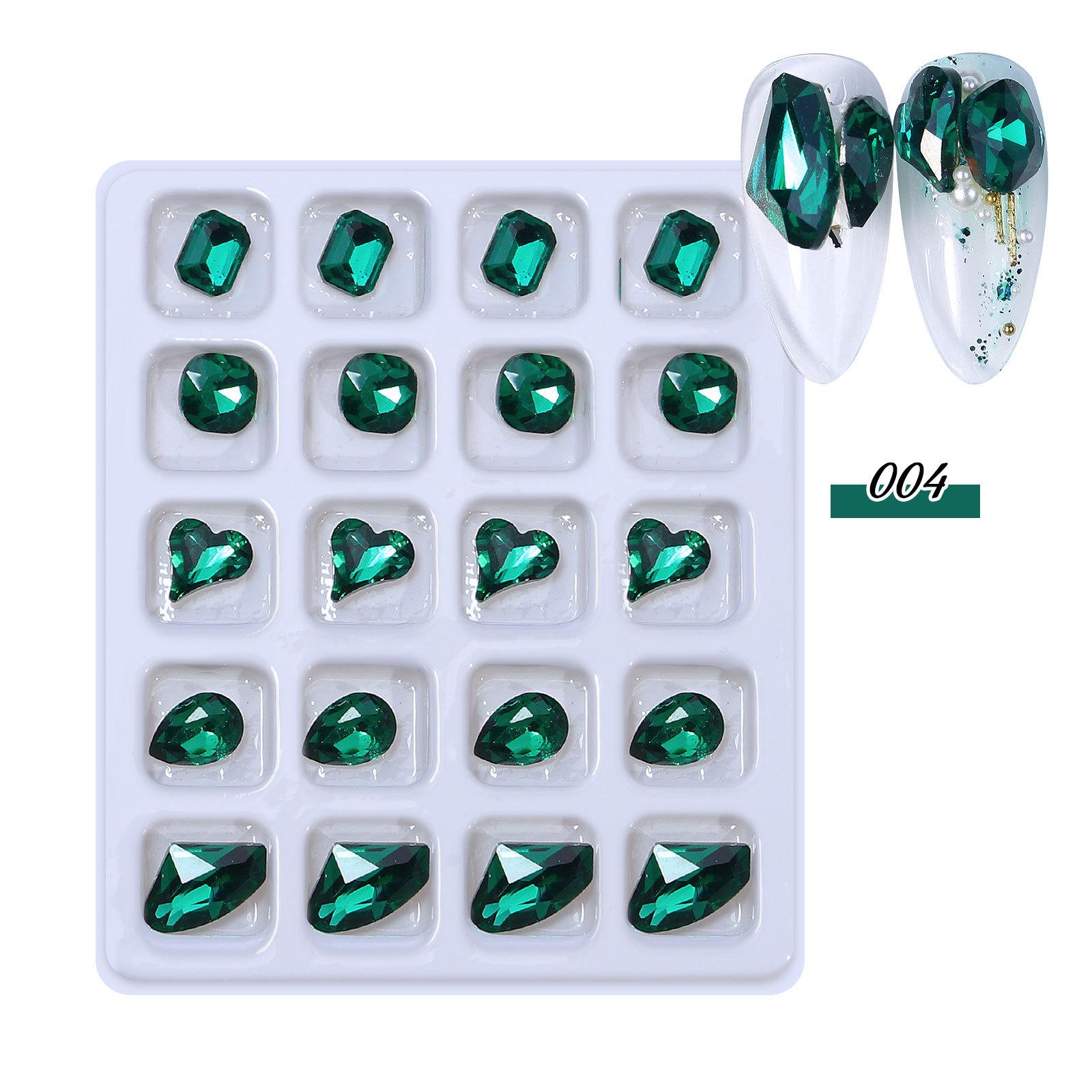 

20 шт. смешанной формы, роскошные стразы для ногтей, блестящие хрустальные драгоценные камни, украшения для ногтей зелёный