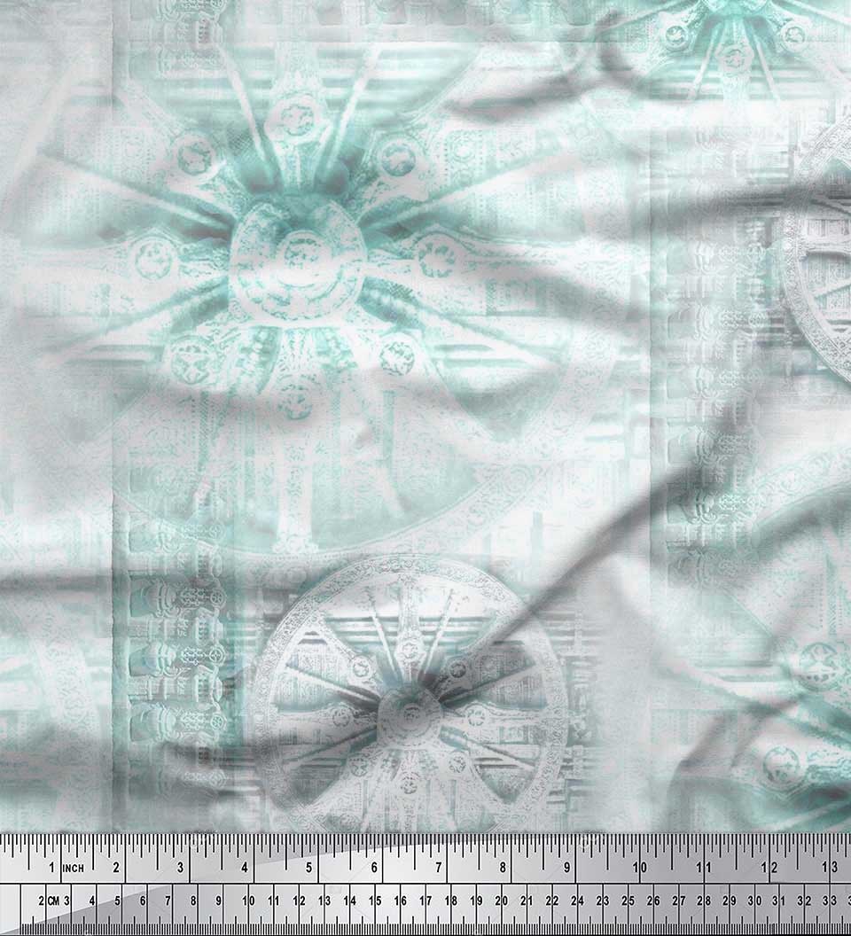 

Тканина для рукоділля Soimoi Japan Crepe Satin Elephant & Wheel Panel Printed на метри 42 дюйма 42 Inch Wide - Poly Crepe зелений