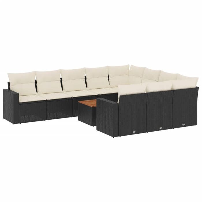 VidaXL Salon de Jardin avec Coussins 11 pcs, Canapés de Terrasse, Ensemble de Meubles de Patio, Mobilier d'Extérieur, Noir 3224299