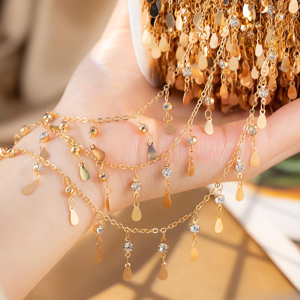 

0.5/1/2m Water Drop tassel Pendant Charm Copper Chain DIY Jewelry Making Material Necklace Bracelet Clothing Accessories 0.5meter