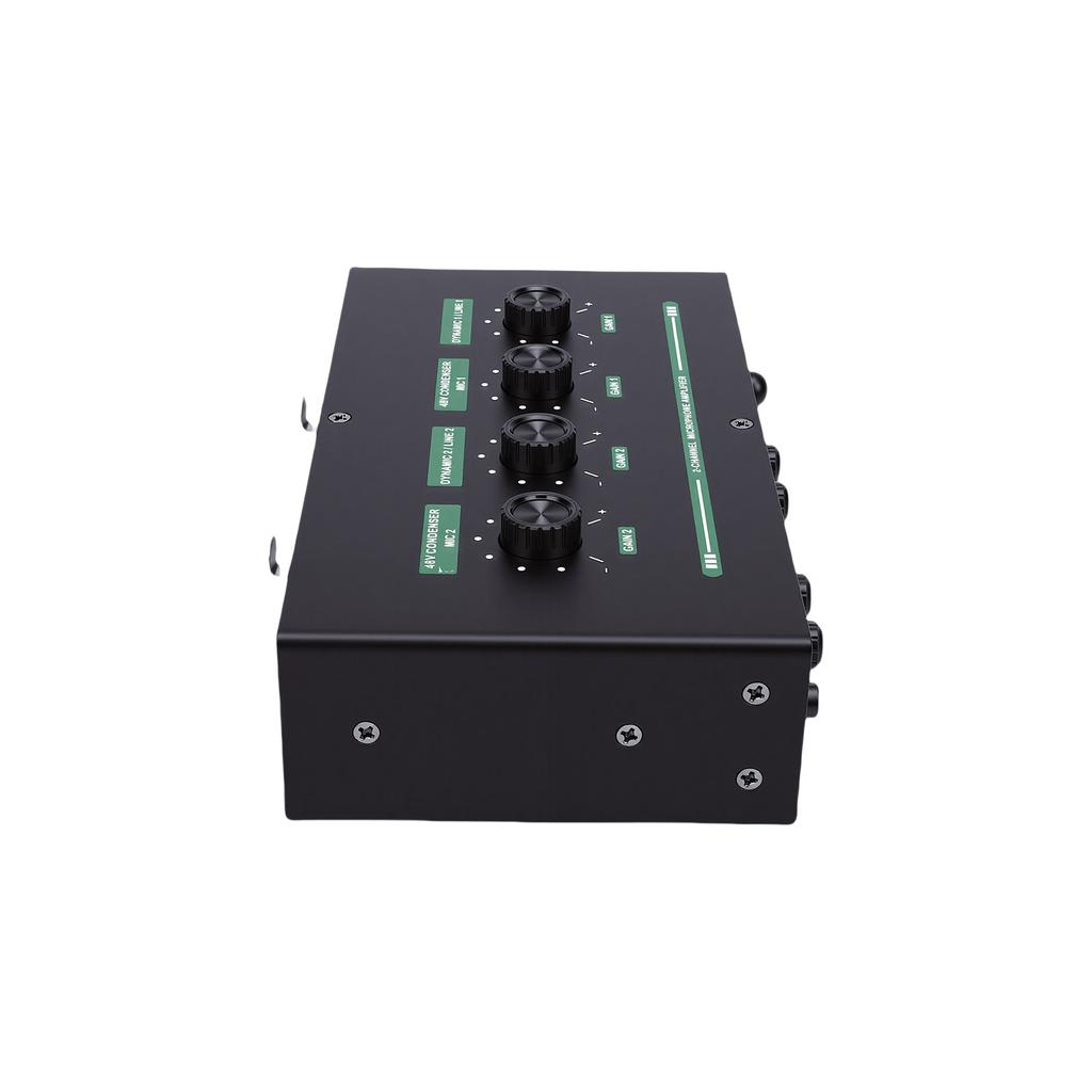 2 Channel Microphone Sound Interface Amplifier with Reverb 2 Input 48V Phantom Power Rechargeable Compact Design for