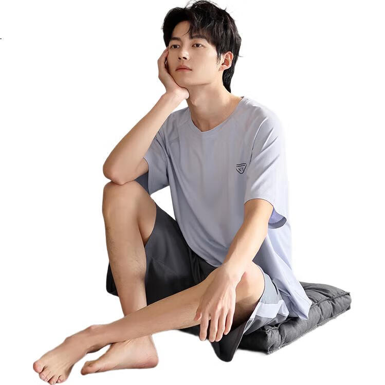 LangSha Summer Pajamas for Men, Thin Modal Short-Sleeve Shorts Set, Father's Day Large Size Loose Japanese Style New Home Wear Outfit