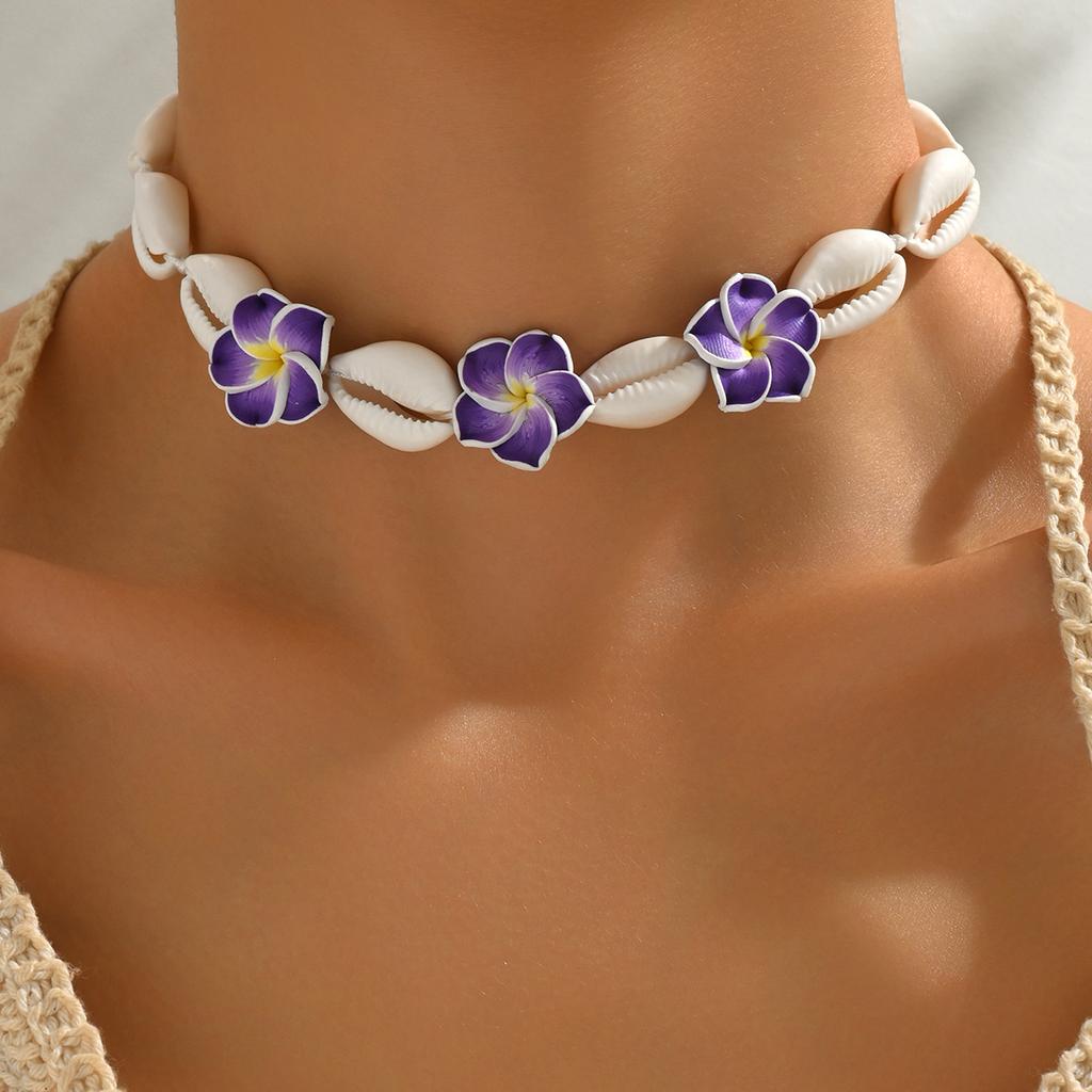 Soft Pottery Egg Flower Shell Hand-woven Necklace Bracelet Anklet Set Pink Beach Wind 18 Hours Delivery