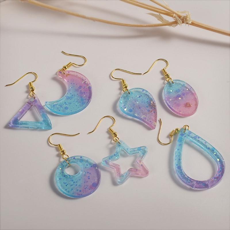 Star Leaf Heart Moon Silicone Mold with Hole Earring Pendant Molds for Women Girl Teen Star Moon Resin Earring Moulds