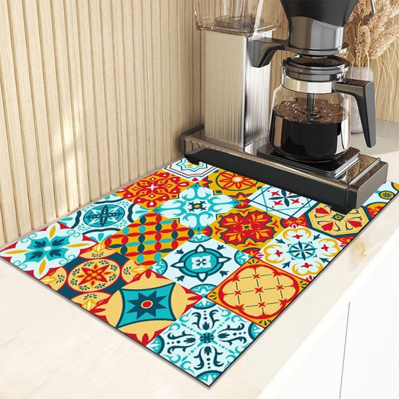 Absorbent Tableware Dish Drying Mats Boho Floral Desk Drain Pad Heat Resistant Counter Mat Non-slip Draining Placemat Kitchen