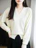 Women's Coffee Velvet V-Neck Knit Sweater – Autumn/Winter Korean Style Pullover Top
