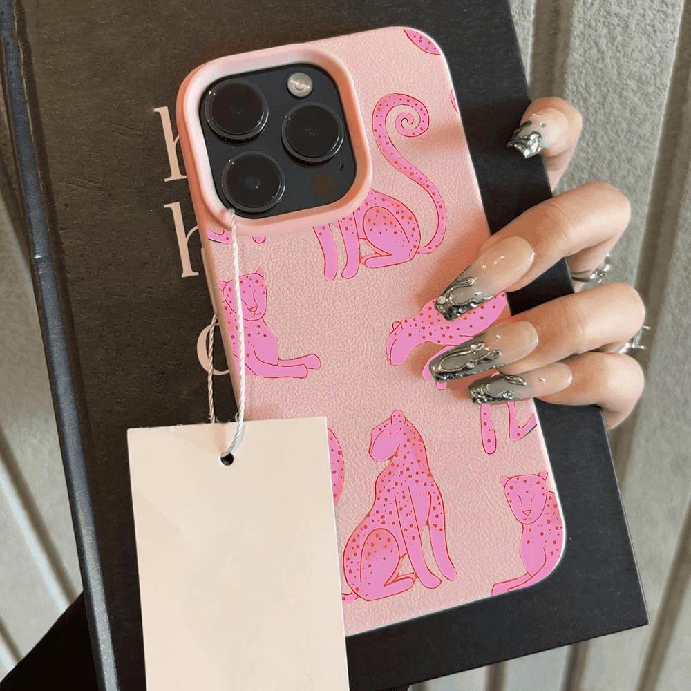 HOT Luxury Pink Leopard Lichee leather pattern Phone Case For iPhone 17 16e 16 15 14 13 12 11 Air Pro Max Plus X XR XSMax Cover