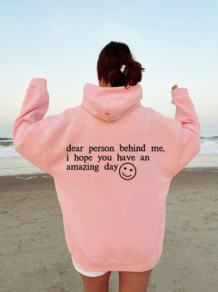 Women's Sweater Plain Letter Print Kangaroo Pocket Drawstring Print Hoodie