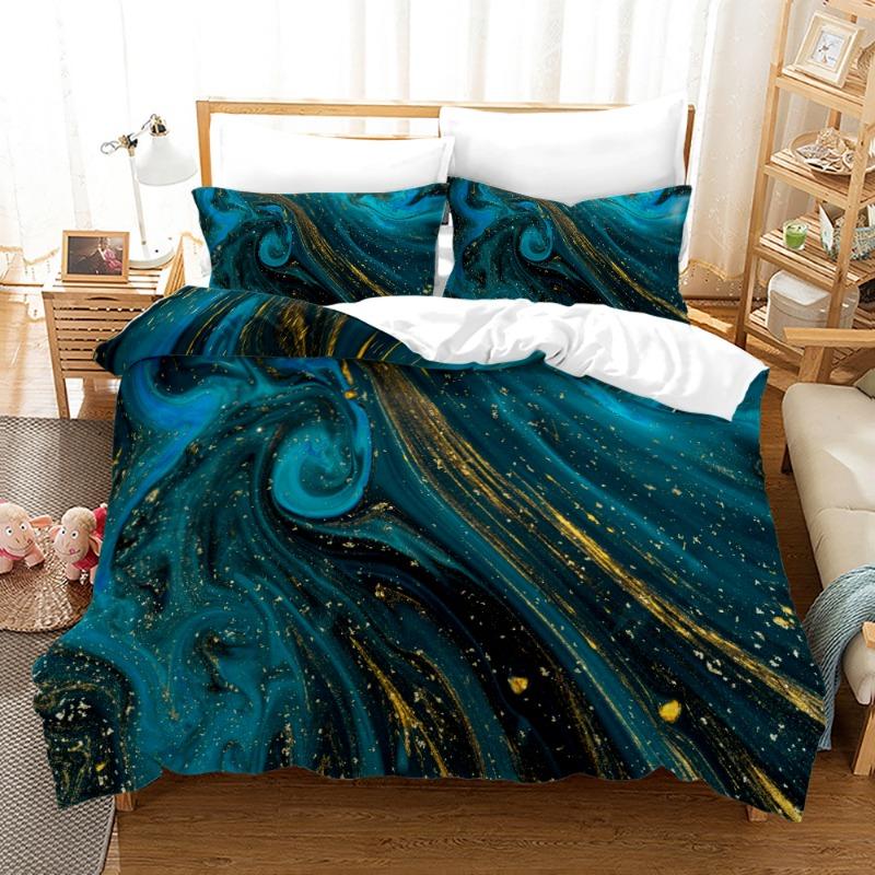 Blue Green Multicoloured Marble Print Doona Duvet Quilt Cover Bedding Set