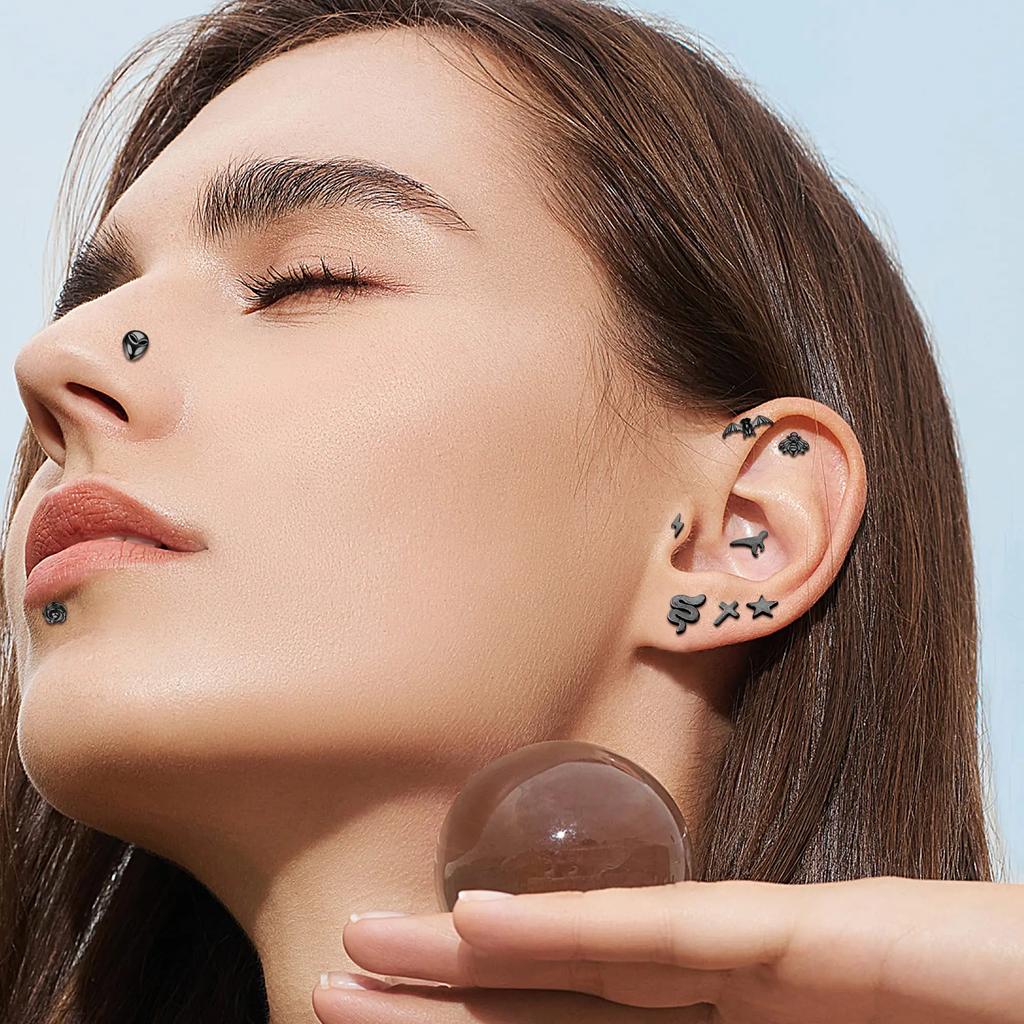 Bobisty 1pc Tragus Piercing Jewelry for Women Men Helix Cartilage Conch Earring Nose Stud Stainless Steel Medusa Labret Lip Ring