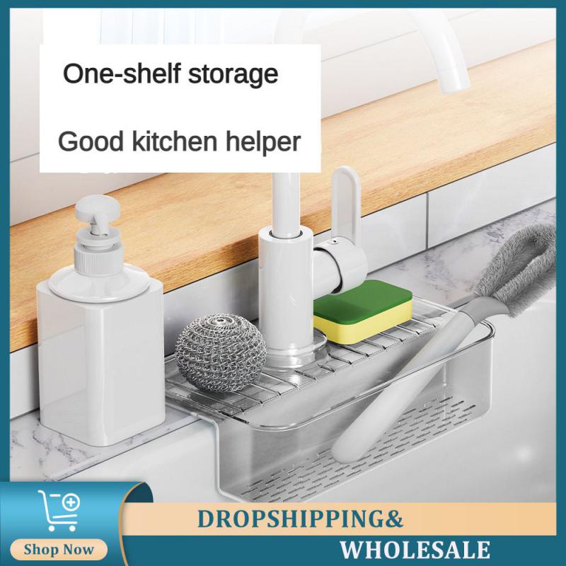 

Household Kitchen Faucet Drain Rack Sink Storage Rack Free Punch Sponge Rag Drain Racks Convenient To Organize Storage Racks белый