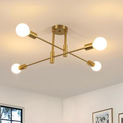 Lustră Vintage Industrială Aurie cu 4 Brațe 4 x E27 Maxim 60W Lampă de Tavan pentru Sufragerie Dormitor Sufragerie Becuri Nu Sunt Incluse