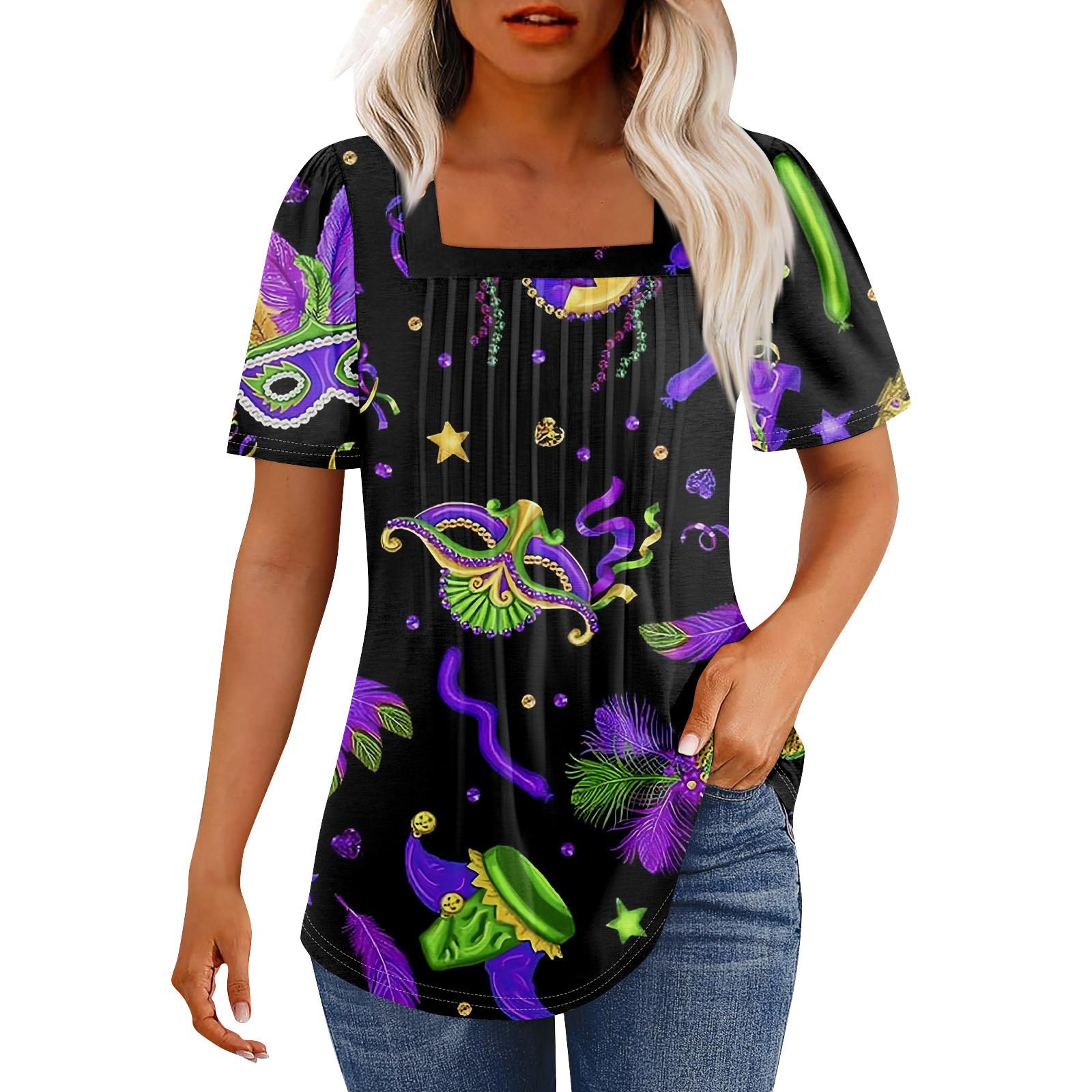 

Футболки для женщин, плиссированные, с квадратным вырезом, нарядные, повседневные, блузки с принтом, с коротким рукавом, летние топы свободного кроя XXXL