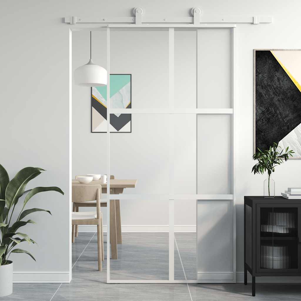 Sliding Door White 102.5 X 205 Cm Tempered Glass and Aluminum