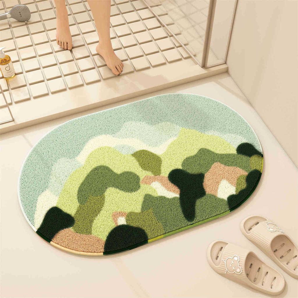 Cartoon Blume Badezimmer Bodenmatte, Duschraum, Wasseraufnahme an der Tür, Rutschfeste Imitat-Kaschmir-Bodenmatte, Haushalt Pflegeleicht