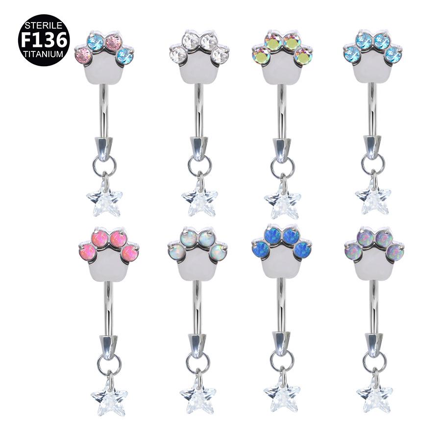 F136 Titanium Alloy Star Pendant Internally Threaded Cat Claw Piercing Stud for Rook, Ear, Eyebrow, Navel, Tooth, M0.9