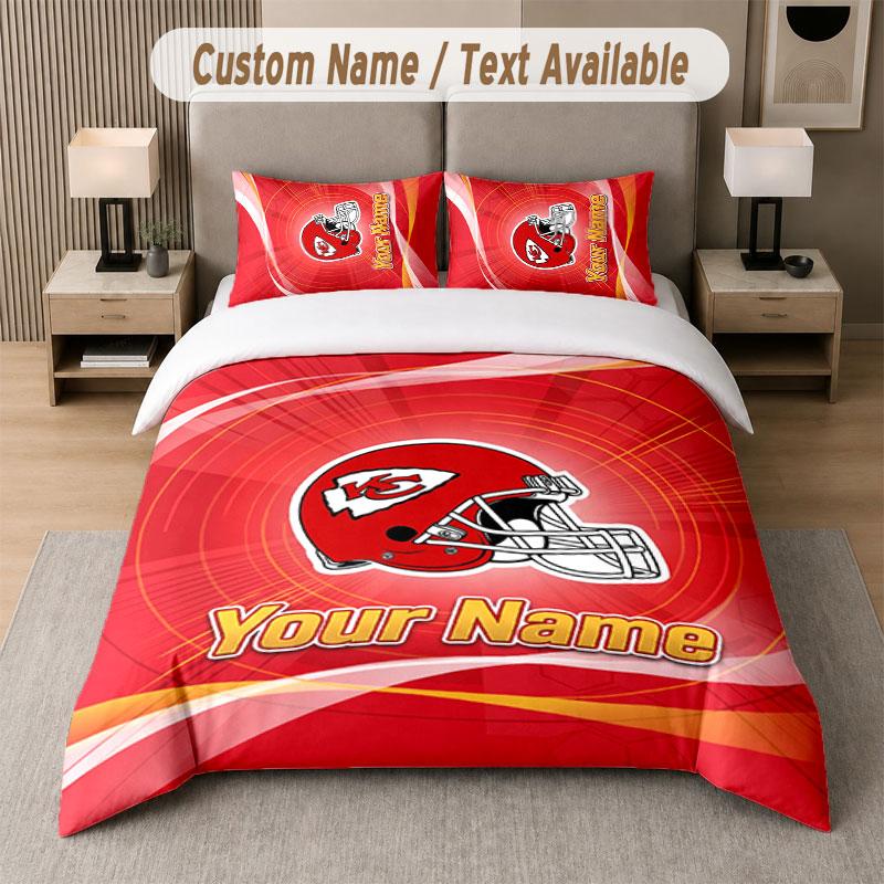 Custom Bedding Set Kansas City Chiefs Pattern, Print Name Text 1 Duvet Cover Plus 2 Pillowcases Home Textile