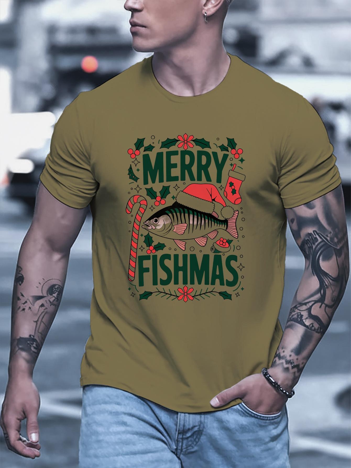 Men S Christmas Merry Fishmas Graphic T-Shirt XXXXL