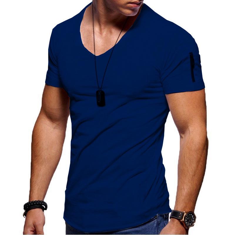 Men's Plus Size V-neck Elastic Short Sleeve T-shirt - Pure Color Youth Style