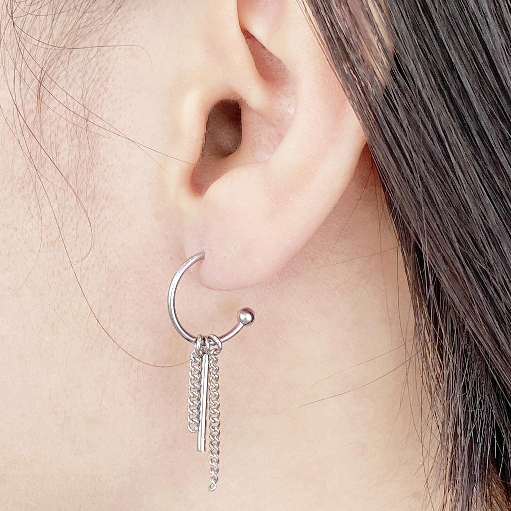 Rush Off Surgical Steel Chain Point Hoop Earrings