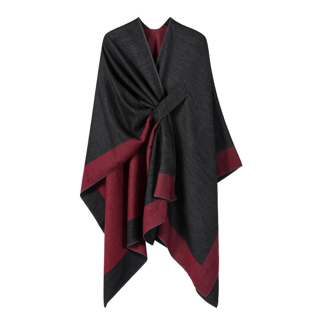 Multi-Functional Women's Solid Color Shawl Cloak with Fringe