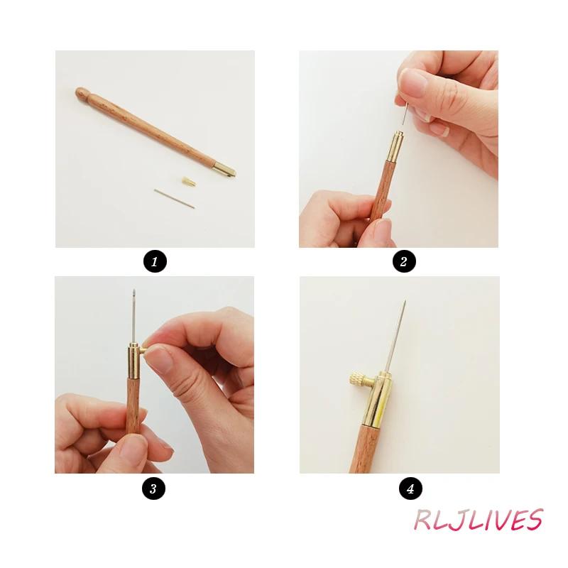 French Wooden Crochet Embroidery Punch Needles Wooden Handle Crochet Hook Cross Stitch Crochet Kit Sewing Knitting Tools