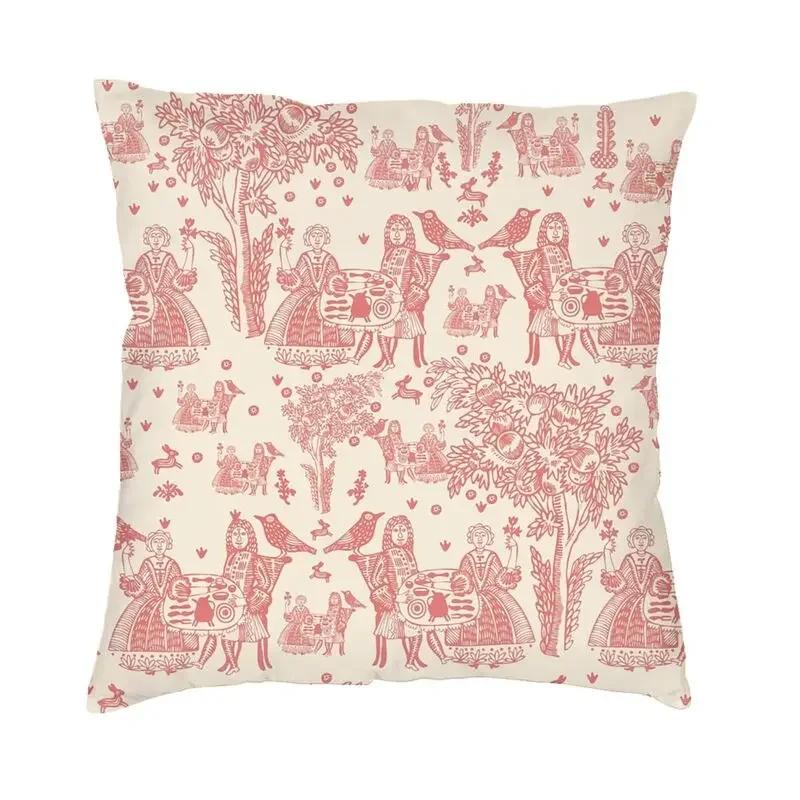 Poszewka na kwadratową poduszkę dekoracyjną Toile De Jouy Sepia Vintage Paryski Design Artystyczny Poszewka na poduszkę z nadrukiem 3D z dwóch stron na sofę