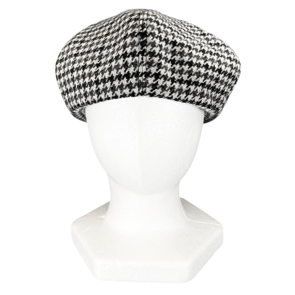 Excellent MIUMIU beret Houndstooth logo embroidery Gray wool Women L 5HC075 Used