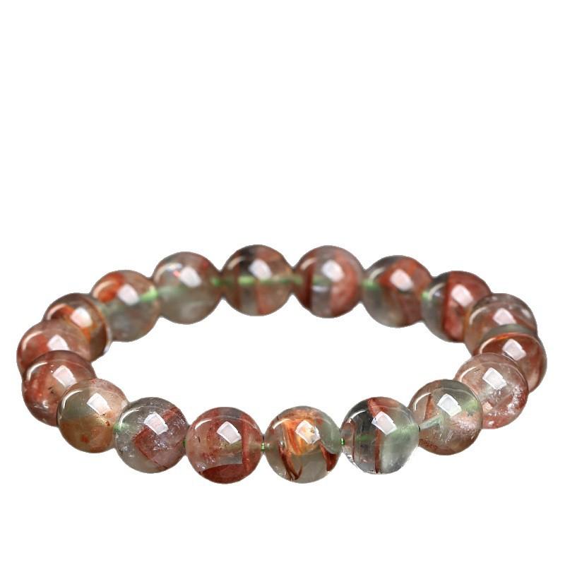 Hongchu Crystal Natural Red Taishan Green Phantom Quartz Bracelet Treasure Bowl Red and Green Phantom Quartz Round Bead Bracelet