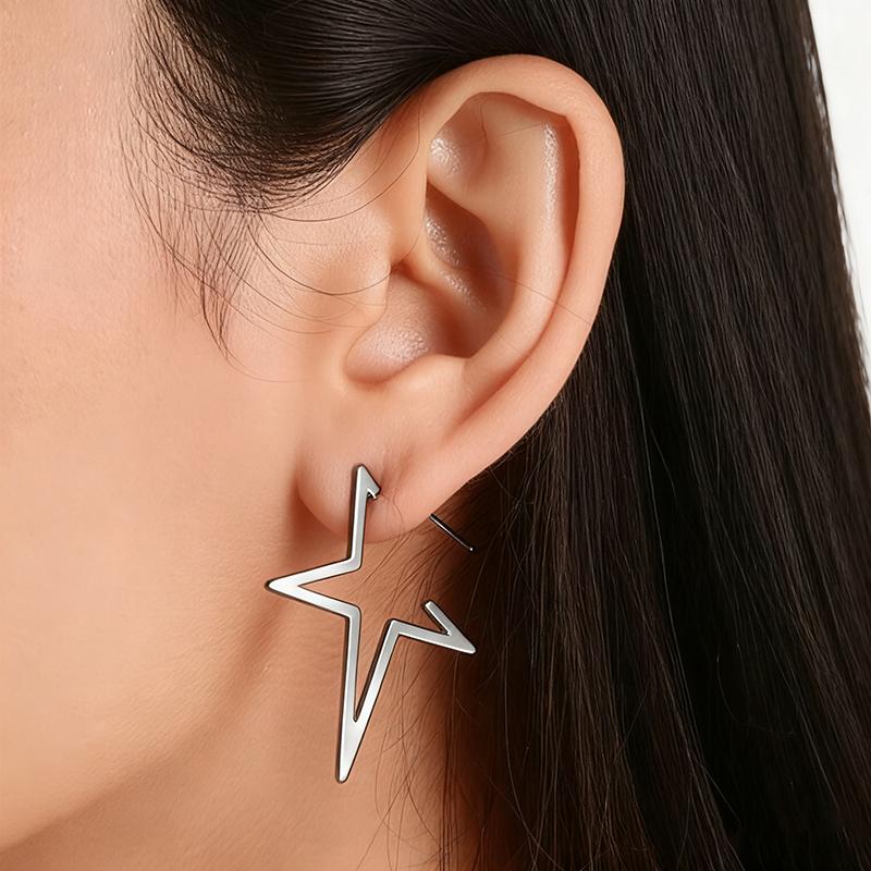 

1PCS Hip Hop Punk Style Exaggerated Metal Pentagram Earrings Suitable for Men and Women Fashionable and Cool Personalized Daily Jewelry Gifts серебряный