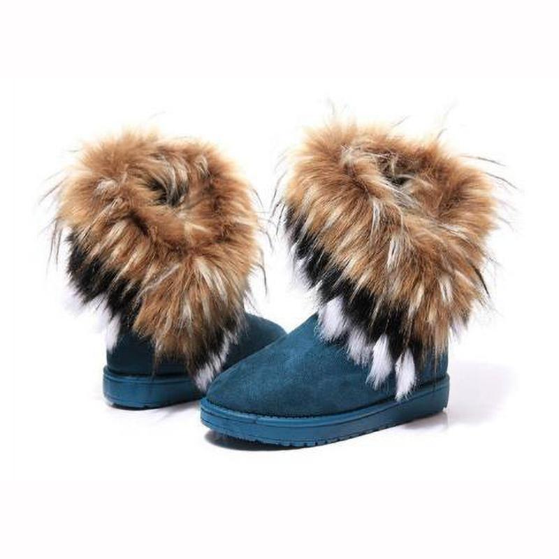 Women's Mid Calf Fur Snow Boots Winter Rubber Sole Round Toe Ankle Covering Pure Color Booties